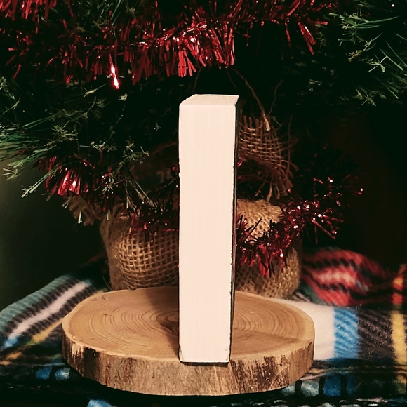 Hand Crafted Merry Christmas Santa Claus Christmas Tree Navy Gold Mini Wood Sign - Picture 2 of 4